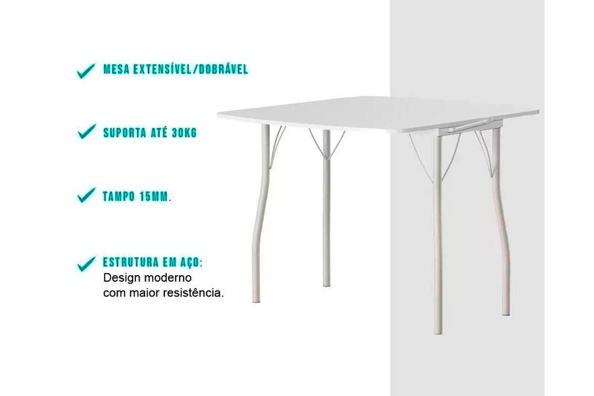 Sala de Jantar Completa Mesa Dobrável e 2 Banquetas 105 - Carraro