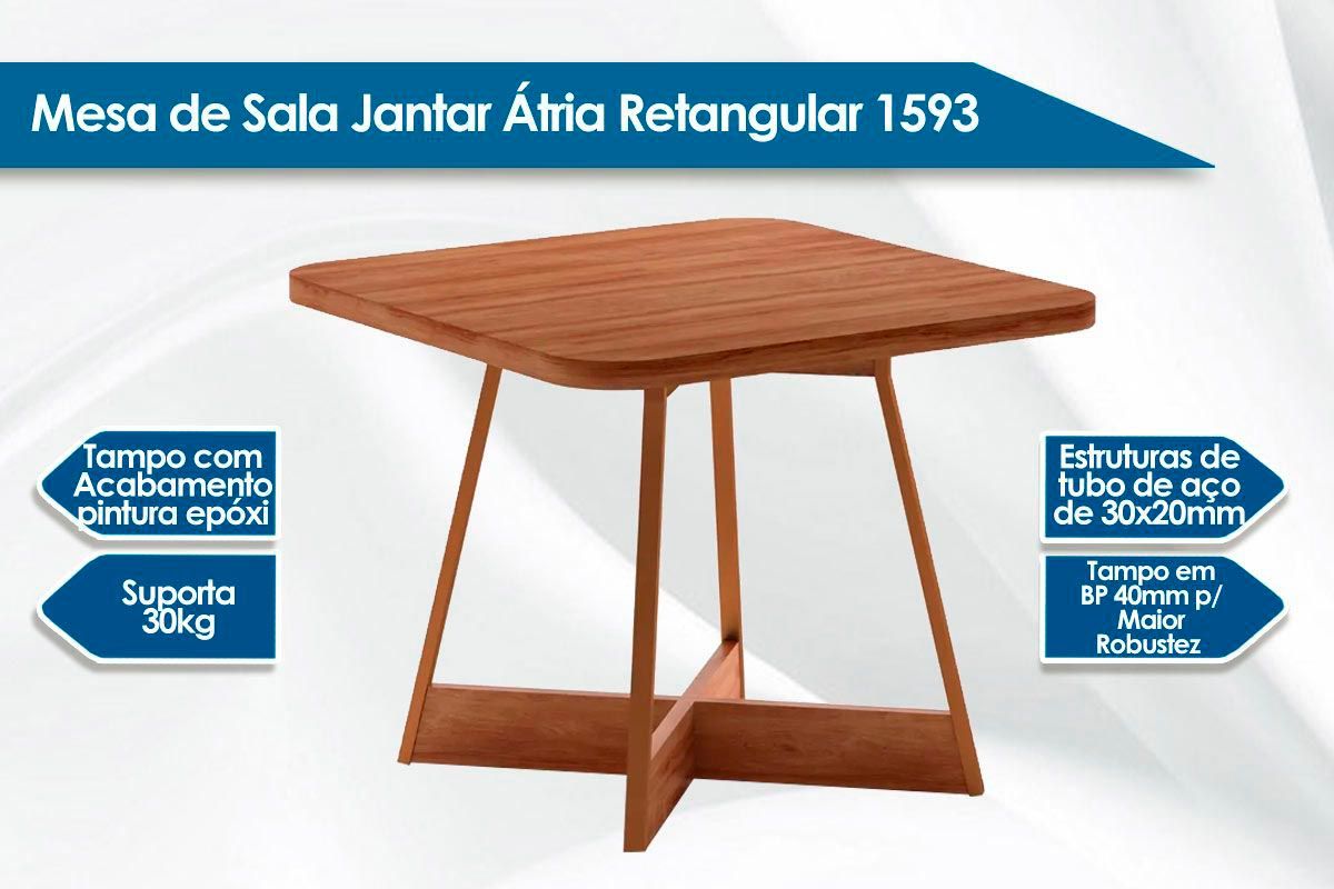 Sala de Jantar Completa Átria 1593 Aço c/ Tampo Madeirado 90x90cm e 4 Cadeiras Lux - Carraro