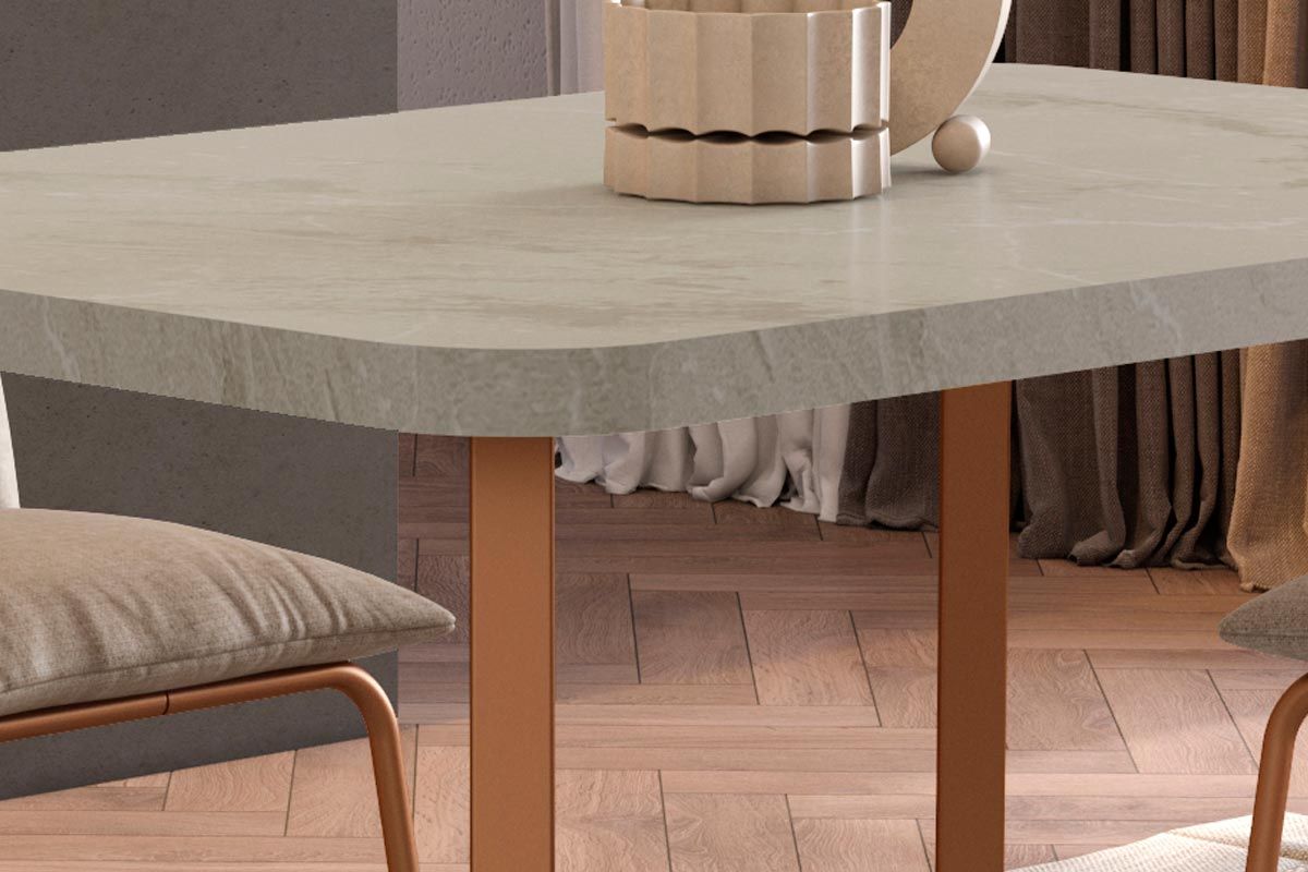 Sala Jantar Mesa Stellar 1598 Aço c/ Tampo Madeirado 120x80cm e 4 Cadeiras Soft - Carraro