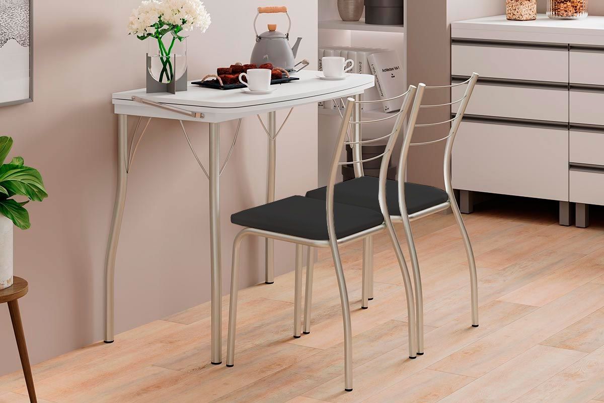 Mesa de Sala Jantar Multiuso Dobrável e 2 Banquetas 1700 - Carraro