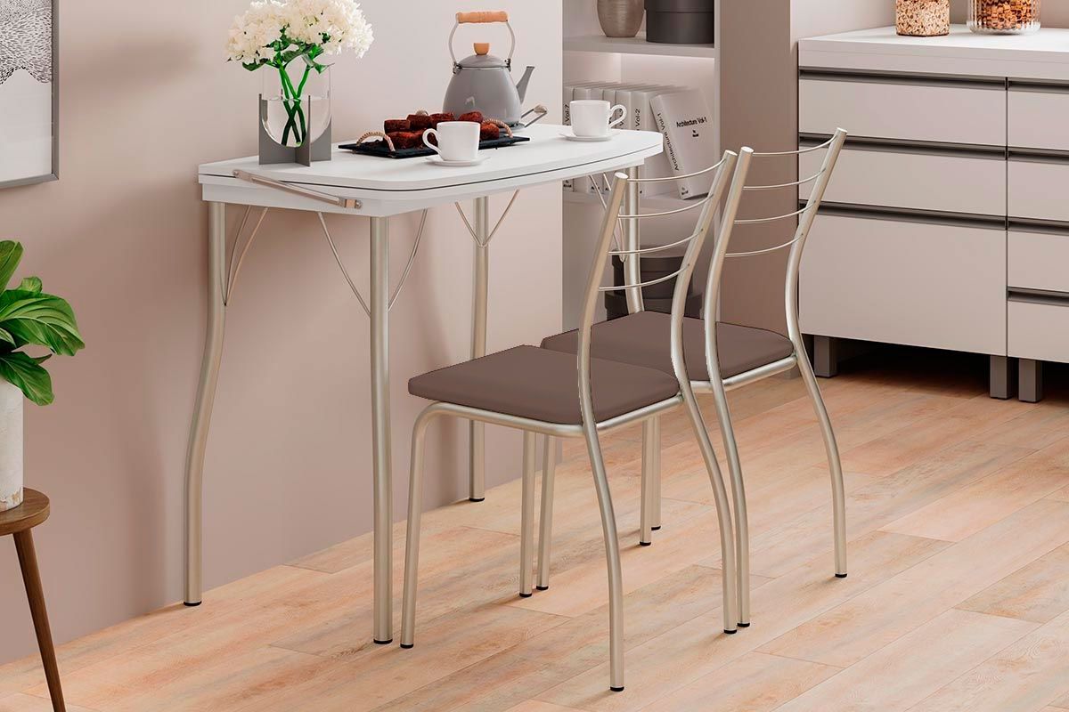Mesa de Sala Jantar Multiuso Dobrável e 2 Banquetas 1700 - Carraro