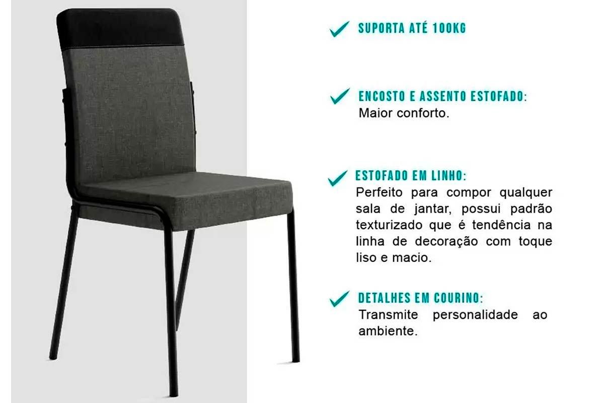 Sala de Jantar Completa Stellar 1598 Aço c/ Tampo Madeirado 120x80cm e 4 Cadeiras Duo - Carraro