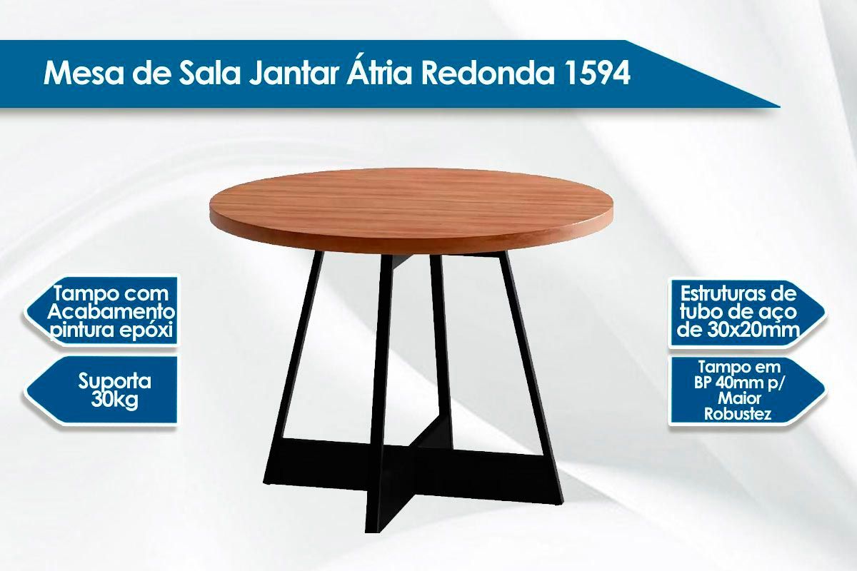 Sala de Jantar Completa Átria 1594 Aço c/ Tampo Madeirado 100cm e 4 Cadeiras Lou - Carraro