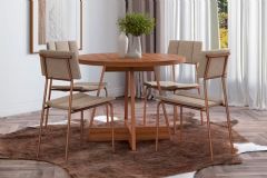 Sala de Jantar Completa Átria 1594 Aço c/ Tampo Madeirado 100cm e 4 Cadeiras Lou - Carraro
