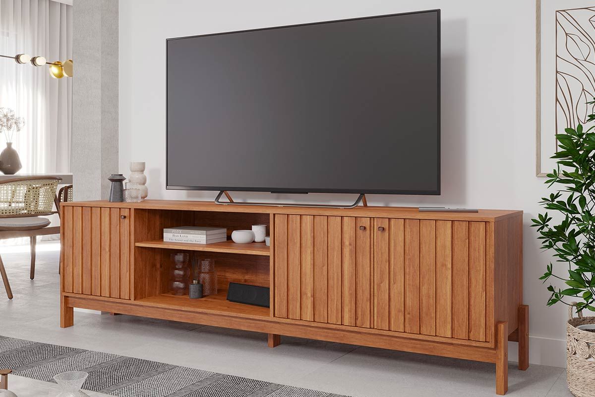 Rack Bancada p/ TV até 70 pol Holanda 205cm PermóbiliCinamomo Rack Bancada p/ TV até 70 pol Holanda 205cm PermóbiliCinamomo