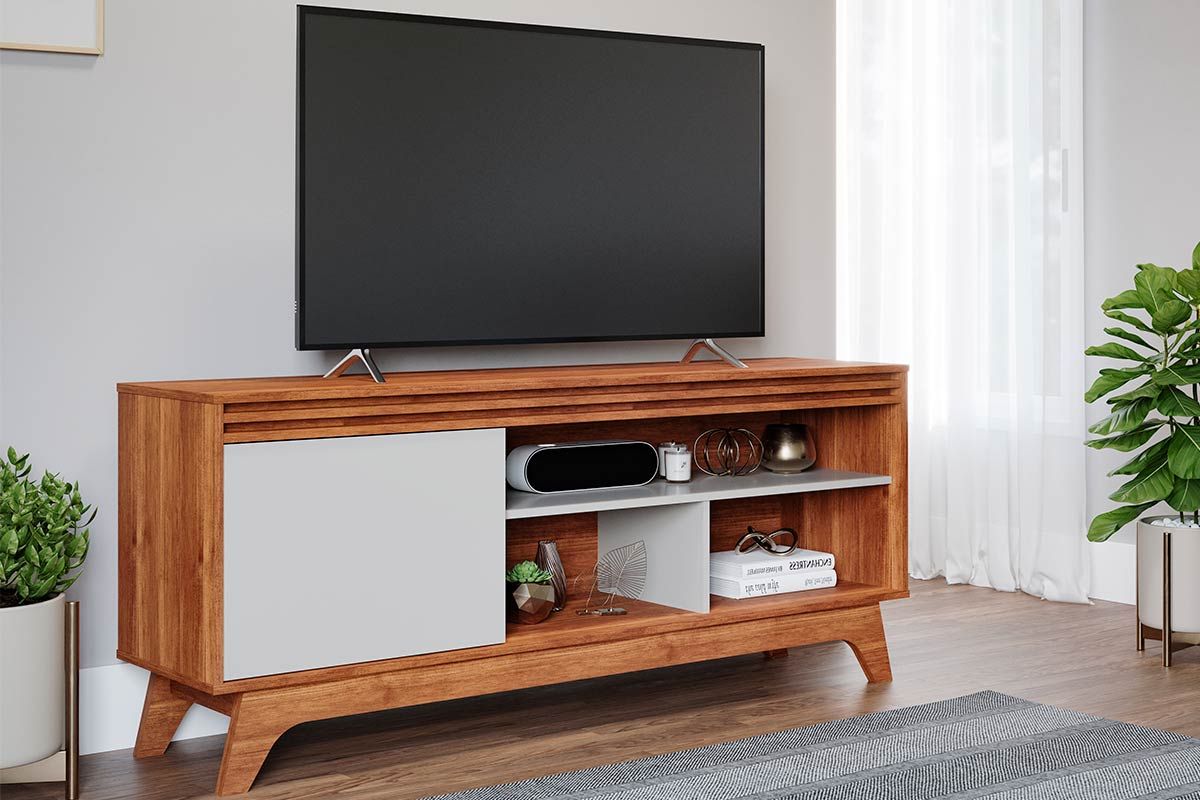 Rack Bancada p/ TV até 55 Pol Grecia 154cm PermóbiliCinamomo/Off White Rack Bancada p/ TV até 55 Pol Grecia 154cm PermóbiliCinamomo/Off White