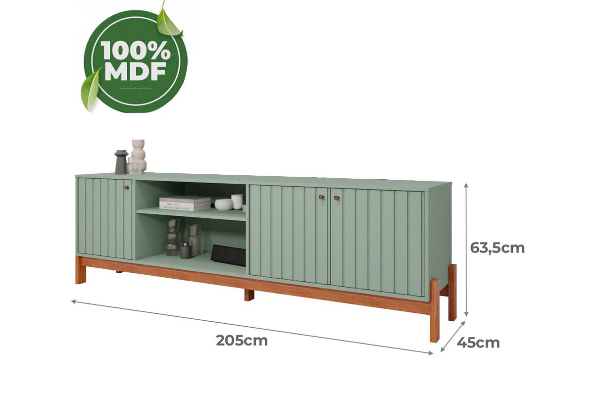 Rack Bancada c/ Painel p/ TV até 75 Pol Maragogi/Holanda Ripado 4 Portas 230x220cm - Permóbili