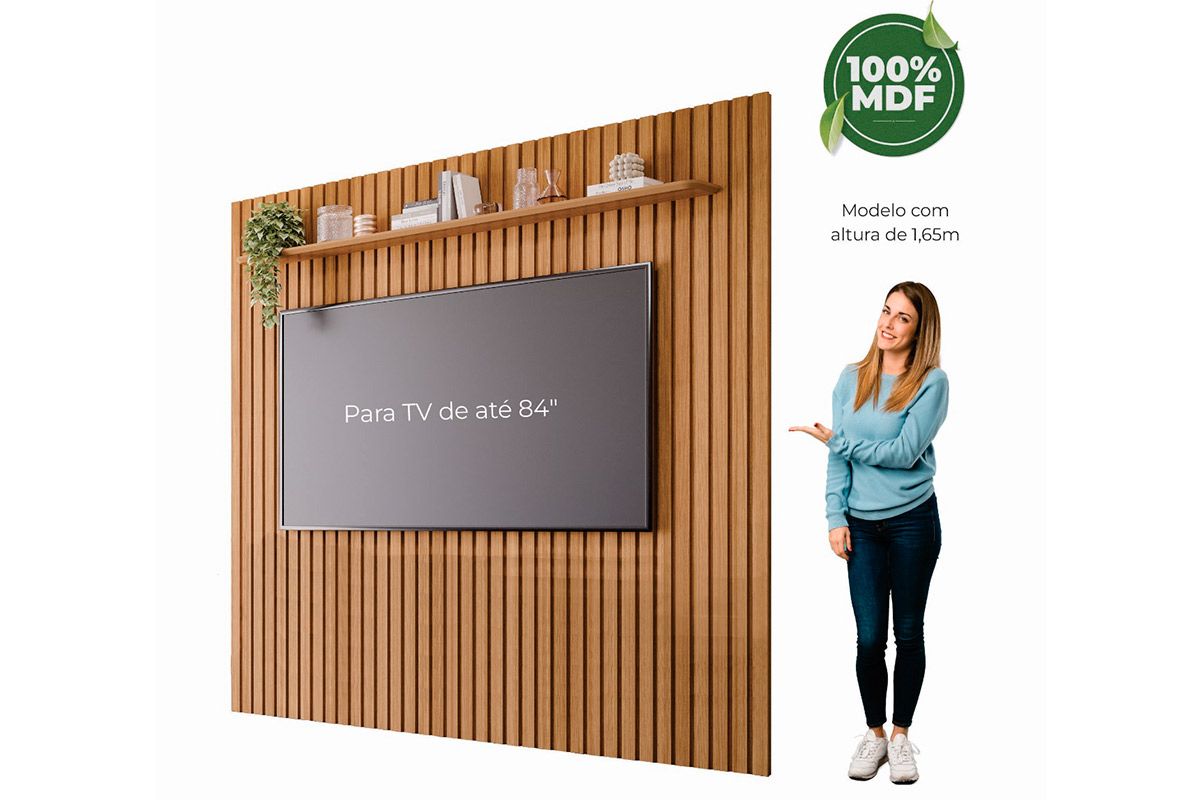 Rack Bancada c/ Painel p/ TV até 75 Pol Maragogi/Holanda Ripado 4 Portas 230x220cm - Permóbili