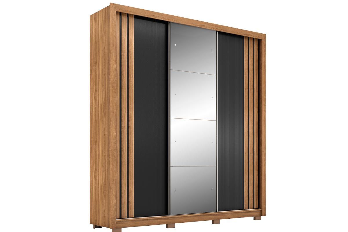 Guarda Roupa Casal 3 Portas de Correr (1 c/Espelho) e 2 Gavetas c/Pés Moema Demóbile Guarda Roupa Casal 3 Portas de Correr (1 c/Espelho) e 2 Gavetas c/Pés Moema Demóbile