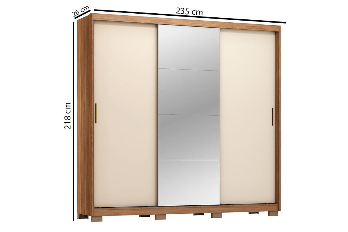 Guarda Roupa Casal 3 Portas de Correr (1 c/Espelho) e 4 Gavetas c/Pés Dalila Plus Demóbile