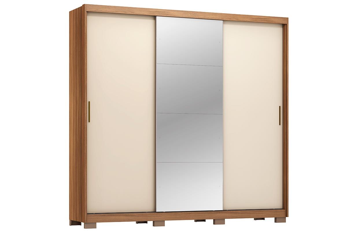 Guarda Roupa Casal 3 Portas de Correr (1 c/Espelho) e 4 Gavetas c/Pés Dalila Plus Demóbile