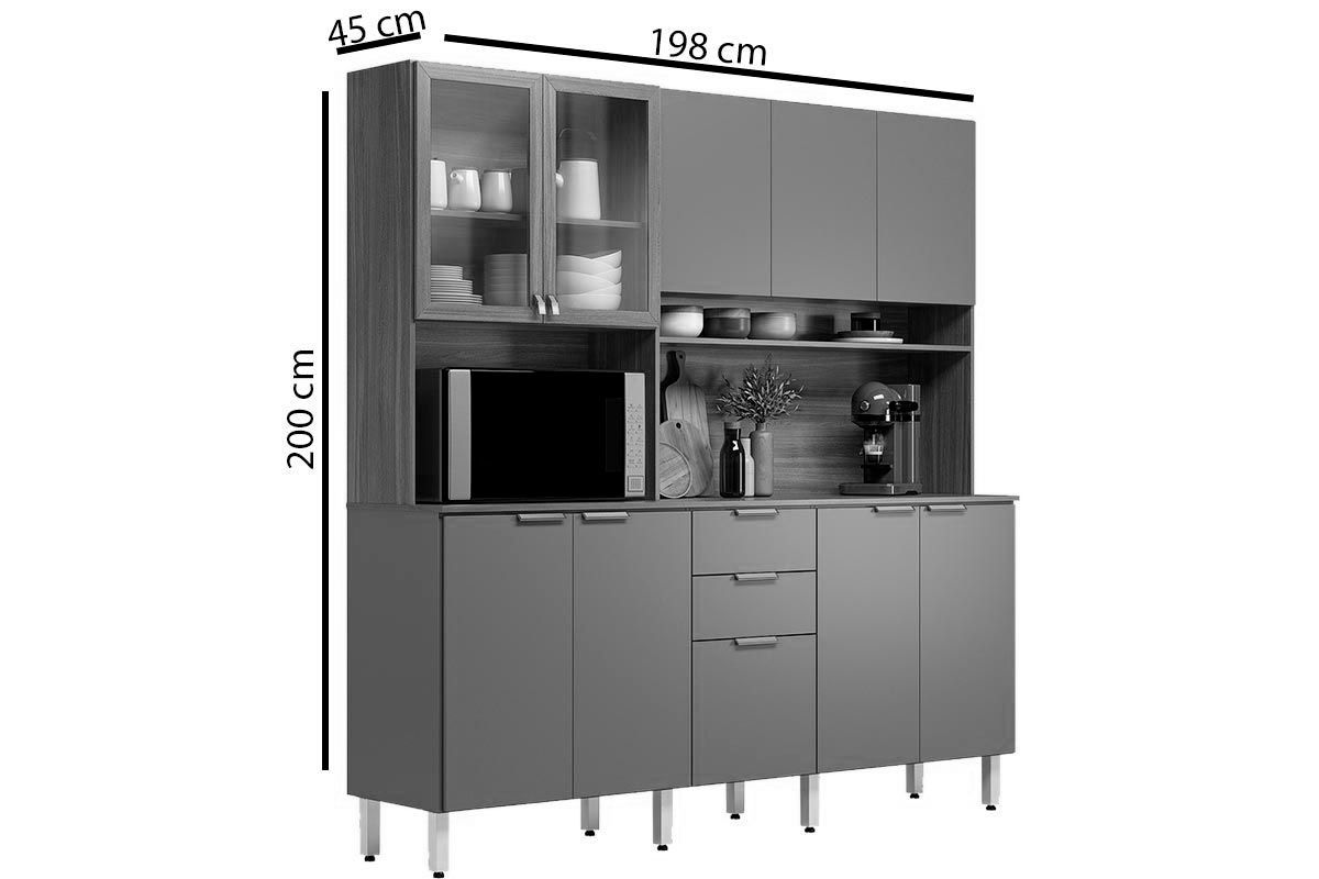 Cozinha Compacta Demóbile Kit Amora c/10 Portas e 2 Gavetas 198cm