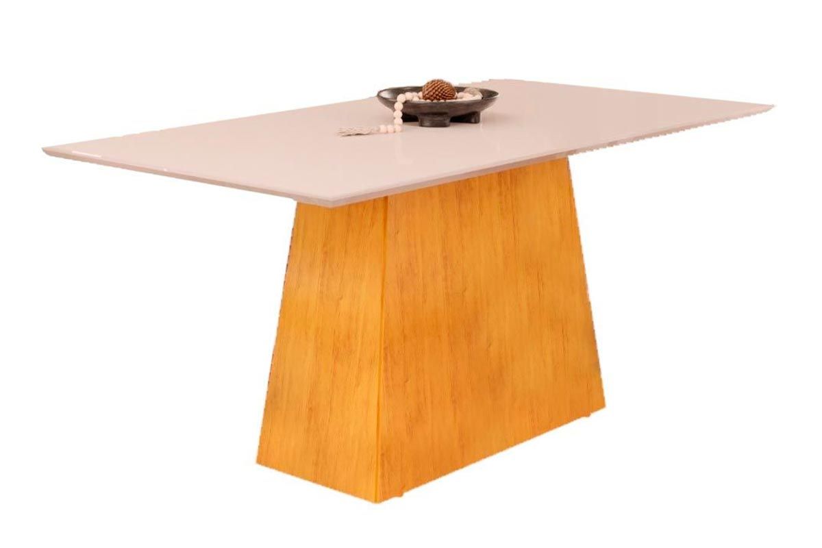 Sala Jantar Mesa Dulce c/ Tampo Madeirado c/ Vidro Reto 180x90cm e 6 Cadeiras Lia - DJ Móveis