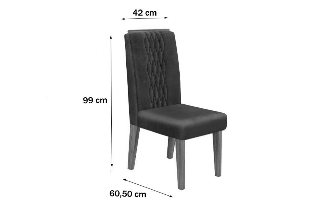 Sala Jantar Mesa Dulce c/ Tampo Madeirado c/ Vidro Reto 180x90cm e 6 Cadeiras Lia - DJ Móveis
