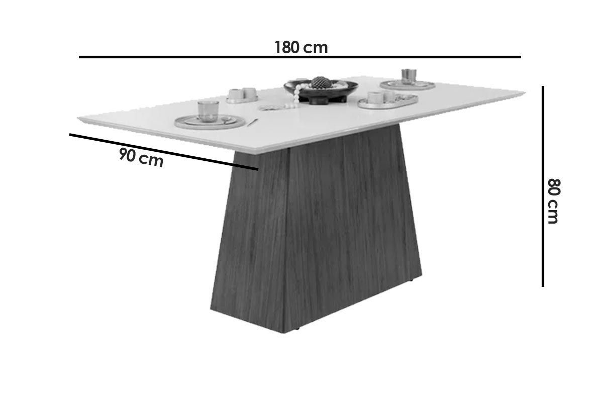 Sala Jantar Mesa Dulce c/ Tampo Madeirado c/ Vidro Reto 180x90cm e 6 Cadeiras Lia - DJ Móveis