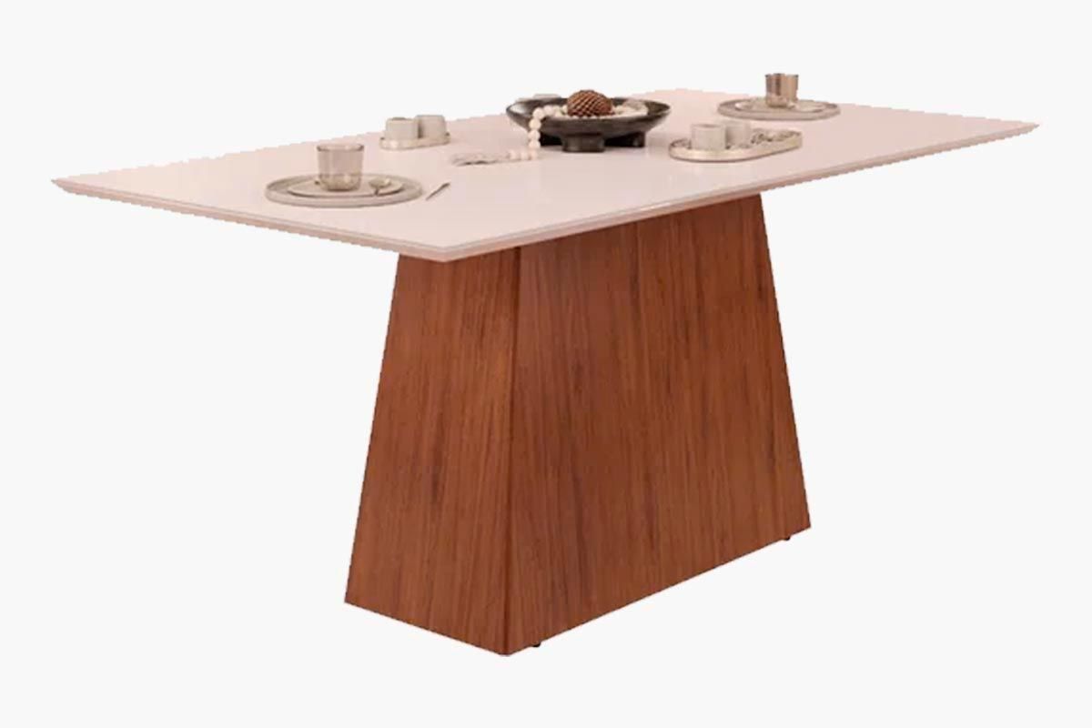 Sala Jantar Mesa Dulce c/ Tampo Madeirado c/ Vidro Reto 180x90cm e 6 Cadeiras Lia - DJ Móveis