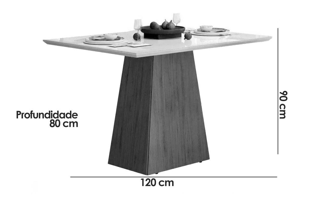 Sala Jantar Mesa Dulce c/ Tampo Madeirado c/ Vidro Reto 120x90cm e 4 Cadeiras Lia - DJ Móveis