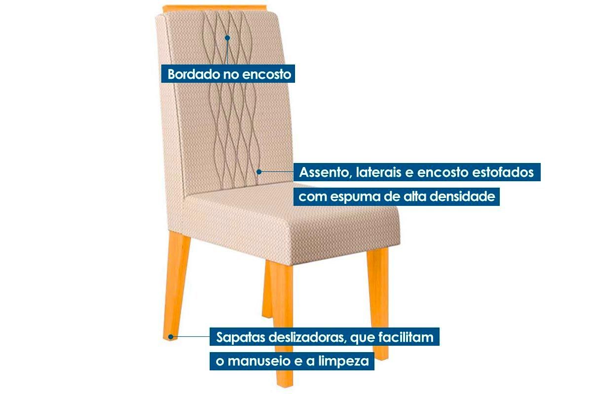 Sala Jantar Mesa Dulce c/ Tampo Madeirado c/ Vidro Reto 120x90cm e 4 Cadeiras Lia - DJ Móveis