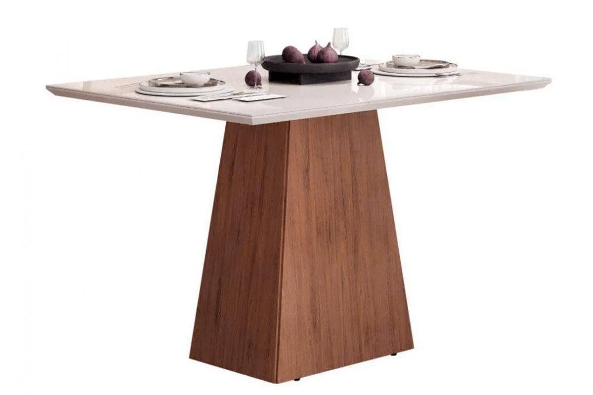 Sala Jantar Mesa Dulce c/ Tampo Madeirado c/ Vidro Reto 120x90cm e 4 Cadeiras Lia - DJ Móveis
