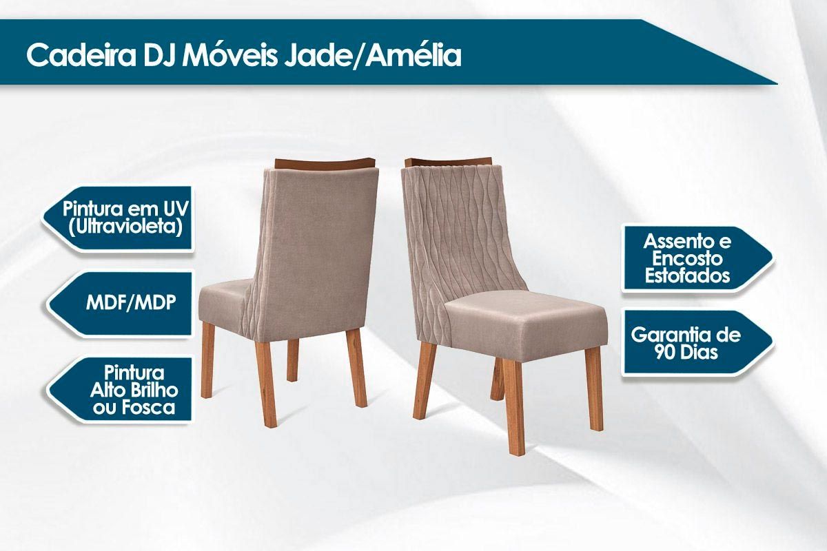 Sala de Jantar Completa Zafira c/ Tampo Madeirado c/ Vidro Curvo 200x100cm e 8 Cadeiras Jade - DJ Móveis