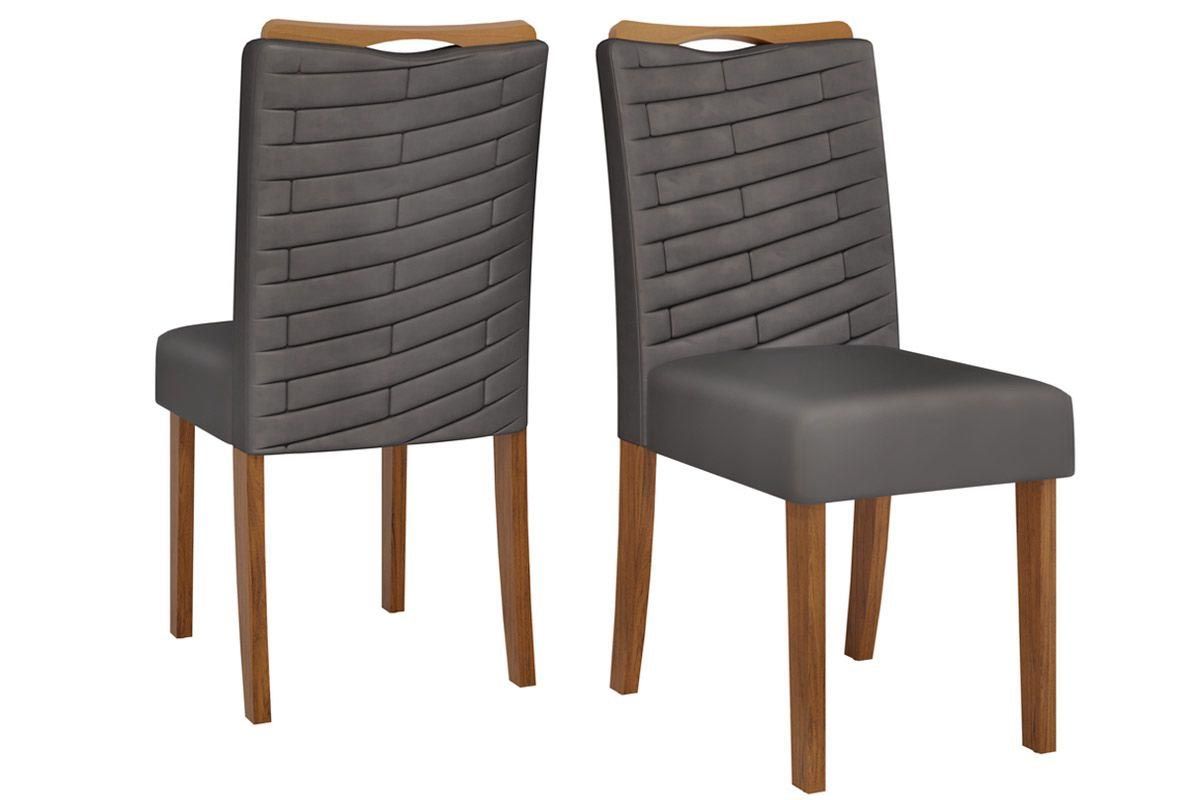 Sala Jantar Mesa Italia c/ Tampo Madeirado c/ Vidro Curvo 170x90cm e 6 Cadeiras Julia - DJ Móveis