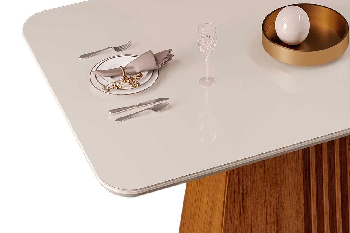 Sala Jantar Mesa Italia c/ Tampo Madeirado c/ Vidro Curvo 170x90cm e 6 Cadeiras Julia - DJ Móveis