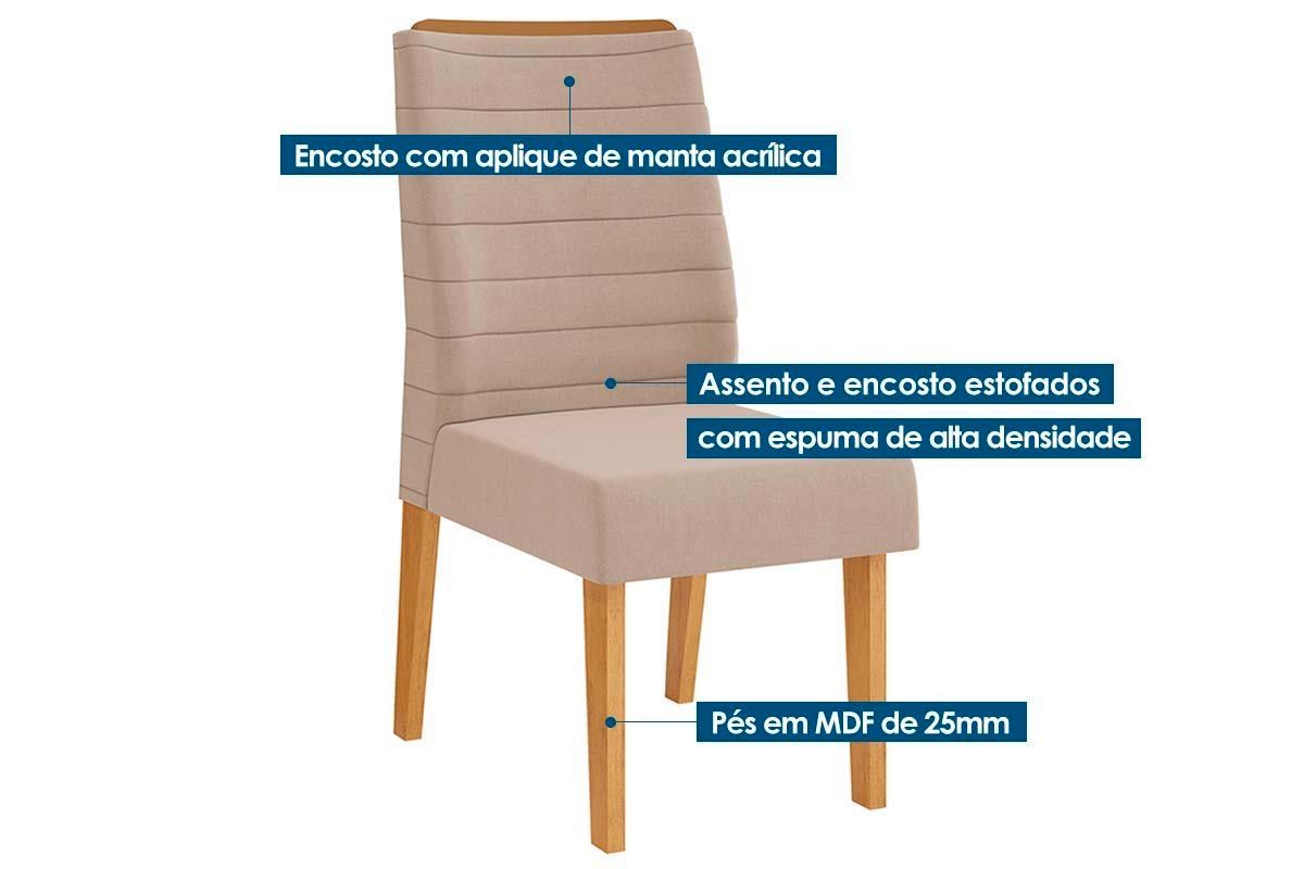 Sala de Jantar Completa Itália c/ Tampo Madeirado c/ Vidro Curvo 170x90cm e 6 Cadeiras Ondina - DJ Móveis