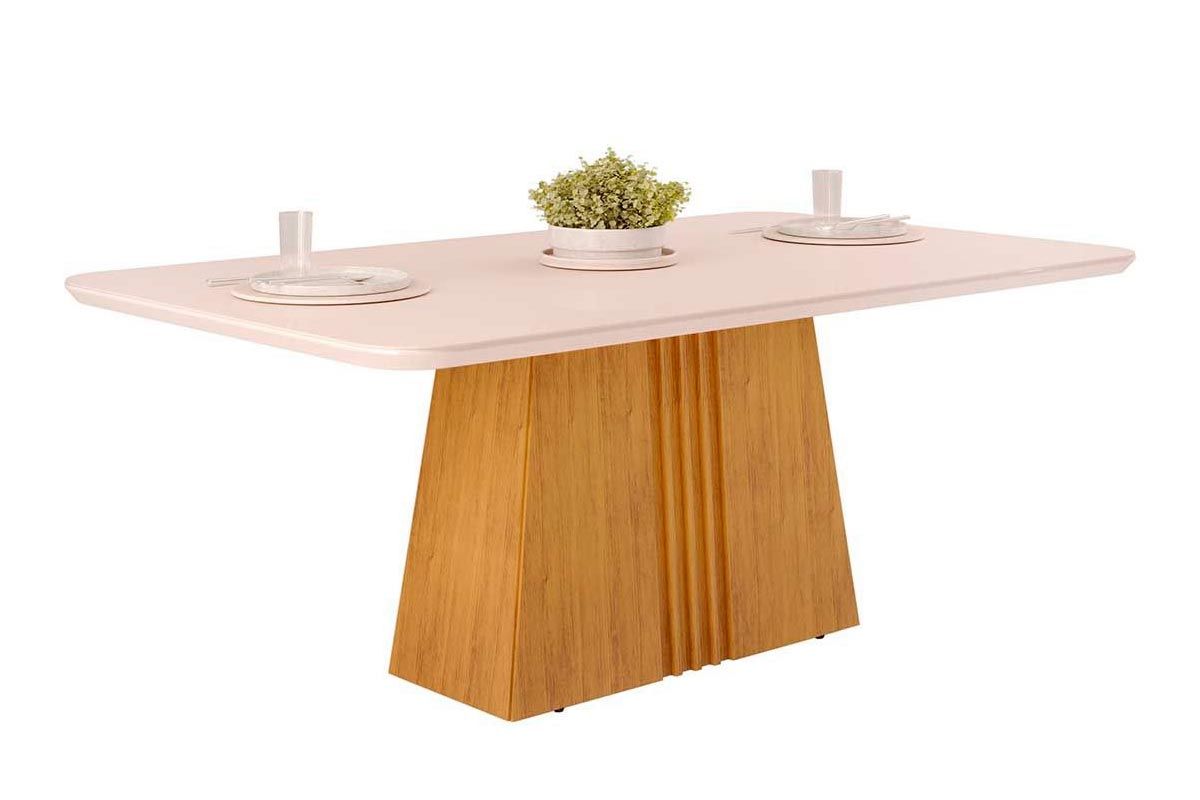 Sala de Jantar Completa Itália c/ Tampo Madeirado c/ Vidro Curvo 170x90cm e 6 Cadeiras Ondina - DJ Móveis