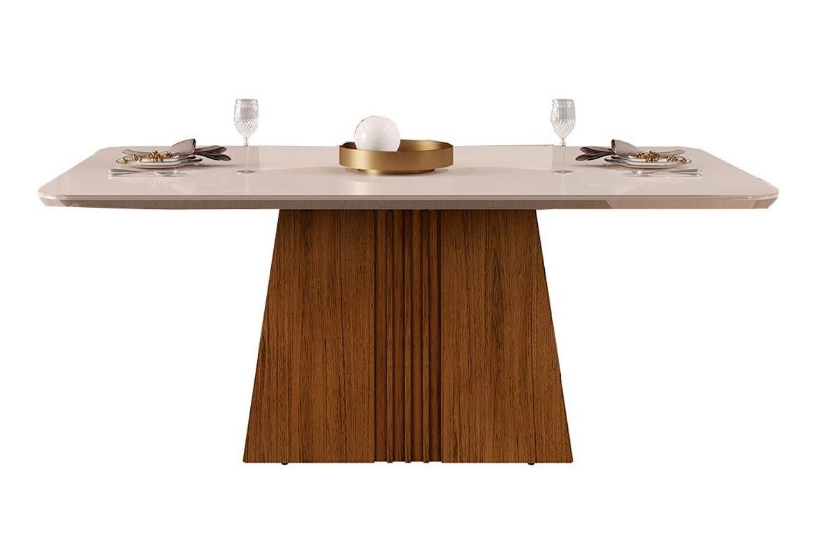 Sala de Jantar Completa Italia c/ Tampo Madeirado c/ Vidro Curvo 170x90cm e 4 Cadeiras Zoe - DJ Móveis