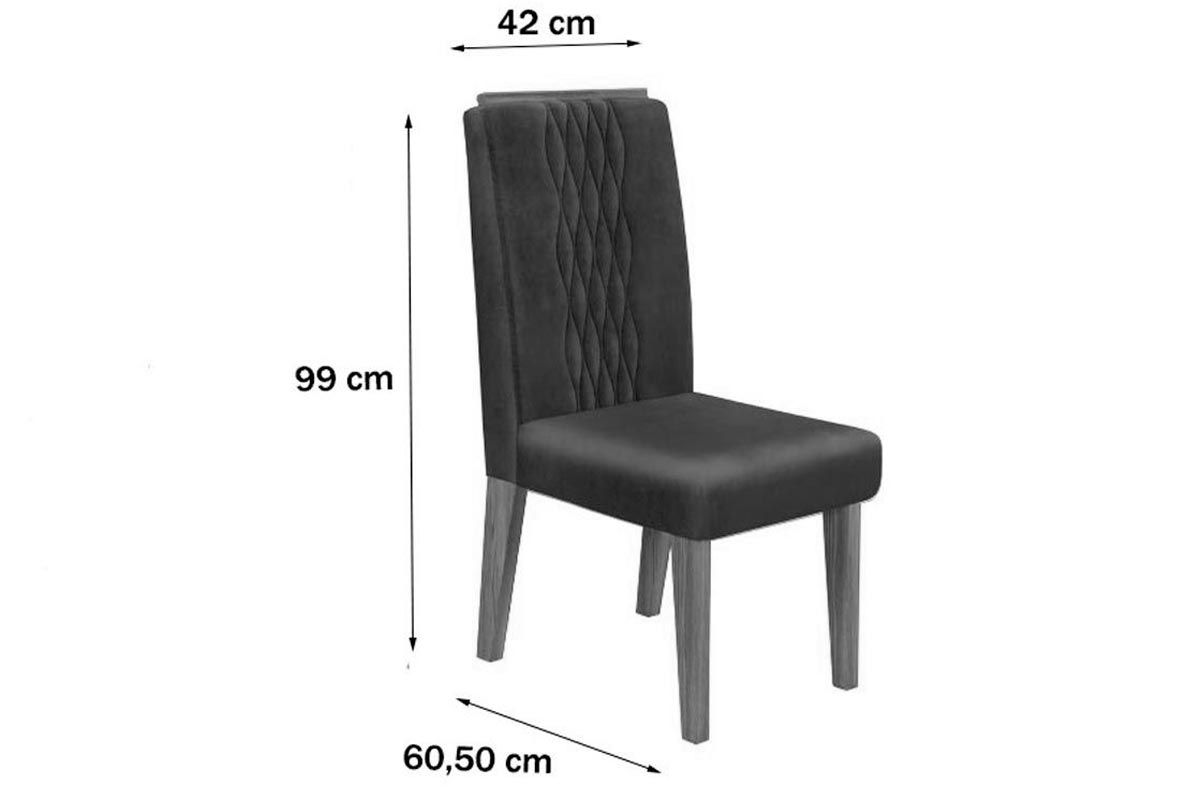 Sala de Jantar Completa Viena c/ Tampo Madeirado c/ Vidro 136x136cm e 6 Cadeiras Lia - DJ Móveis
