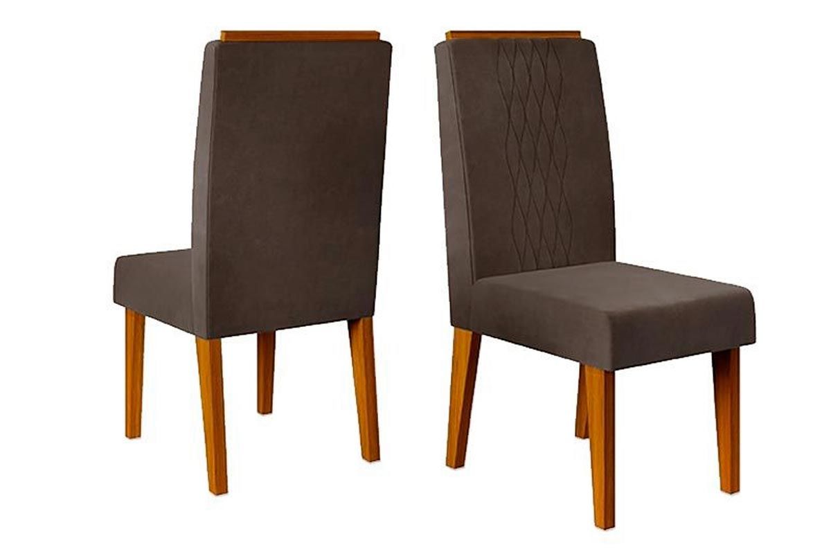 Sala de Jantar Completa Viena c/ Tampo Madeirado c/ Vidro 136x136cm e 6 Cadeiras Lia - DJ Móveis