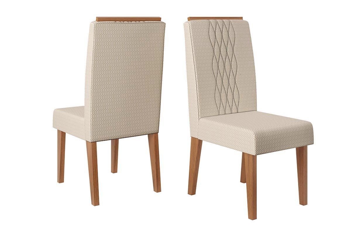 Sala de Jantar Completa Viena c/ Tampo Madeirado c/ Vidro 136x136cm e 6 Cadeiras Lia - DJ Móveis