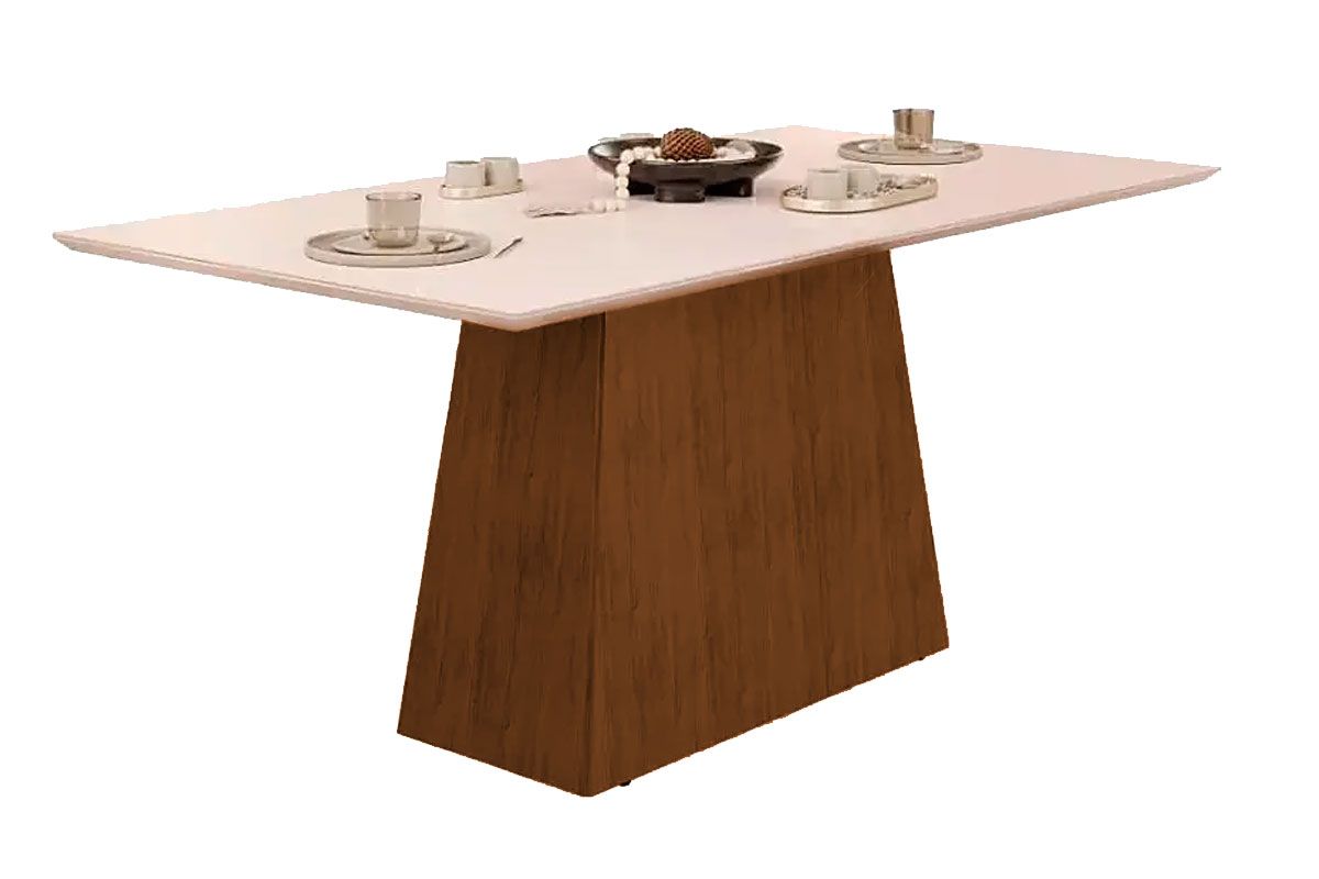 Sala Jantar Mesa Dulce c/ Tampo Madeirado c/ Vidro Reto 180x90cm e 6 Cadeiras Zoe - DJ Móveis