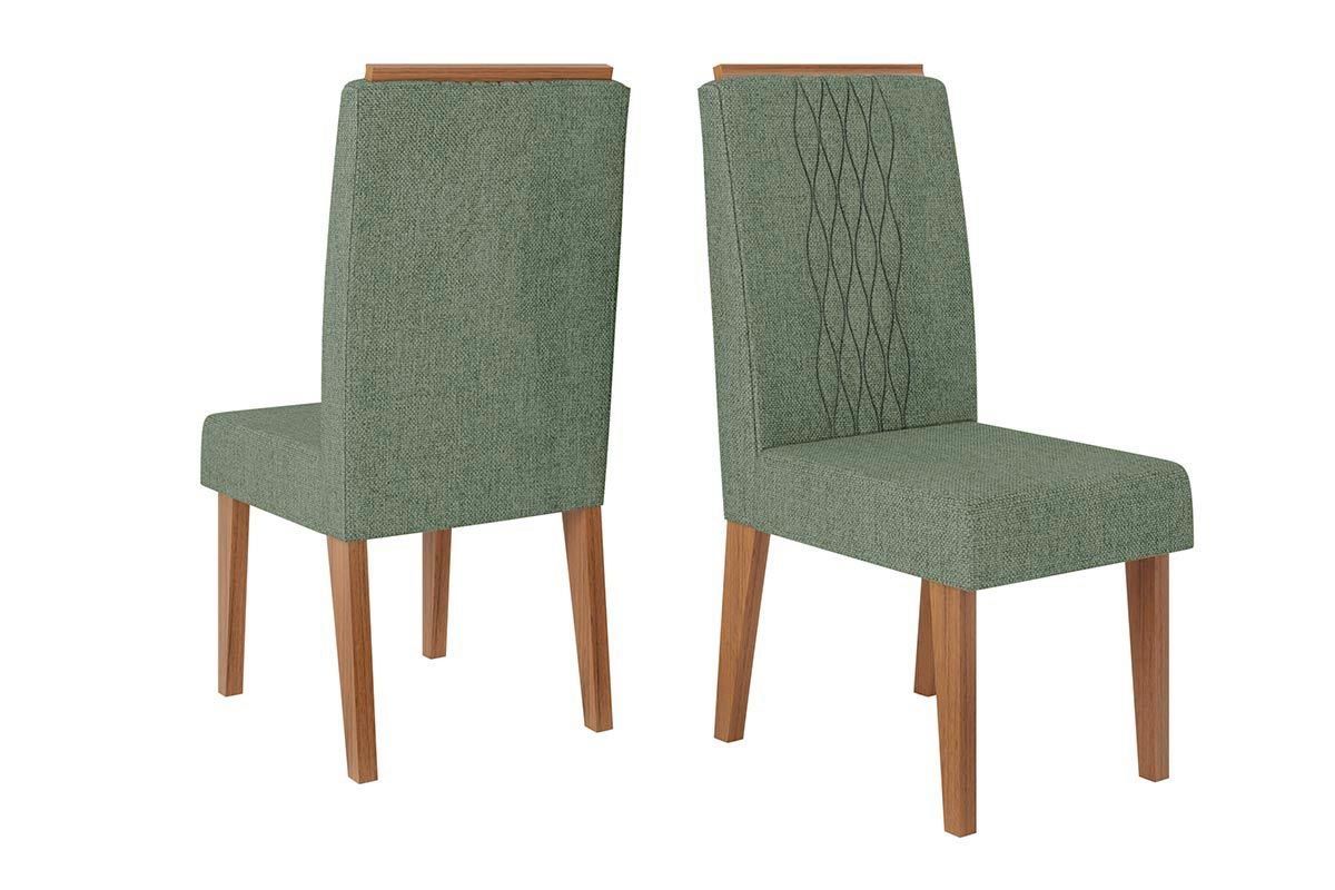 Sala Jantar Mesa Celeste c/ Tampo Madeirado c/ Vidro Redondo 103x103cm e 4 Cadeiras Lia - DJ Móveis