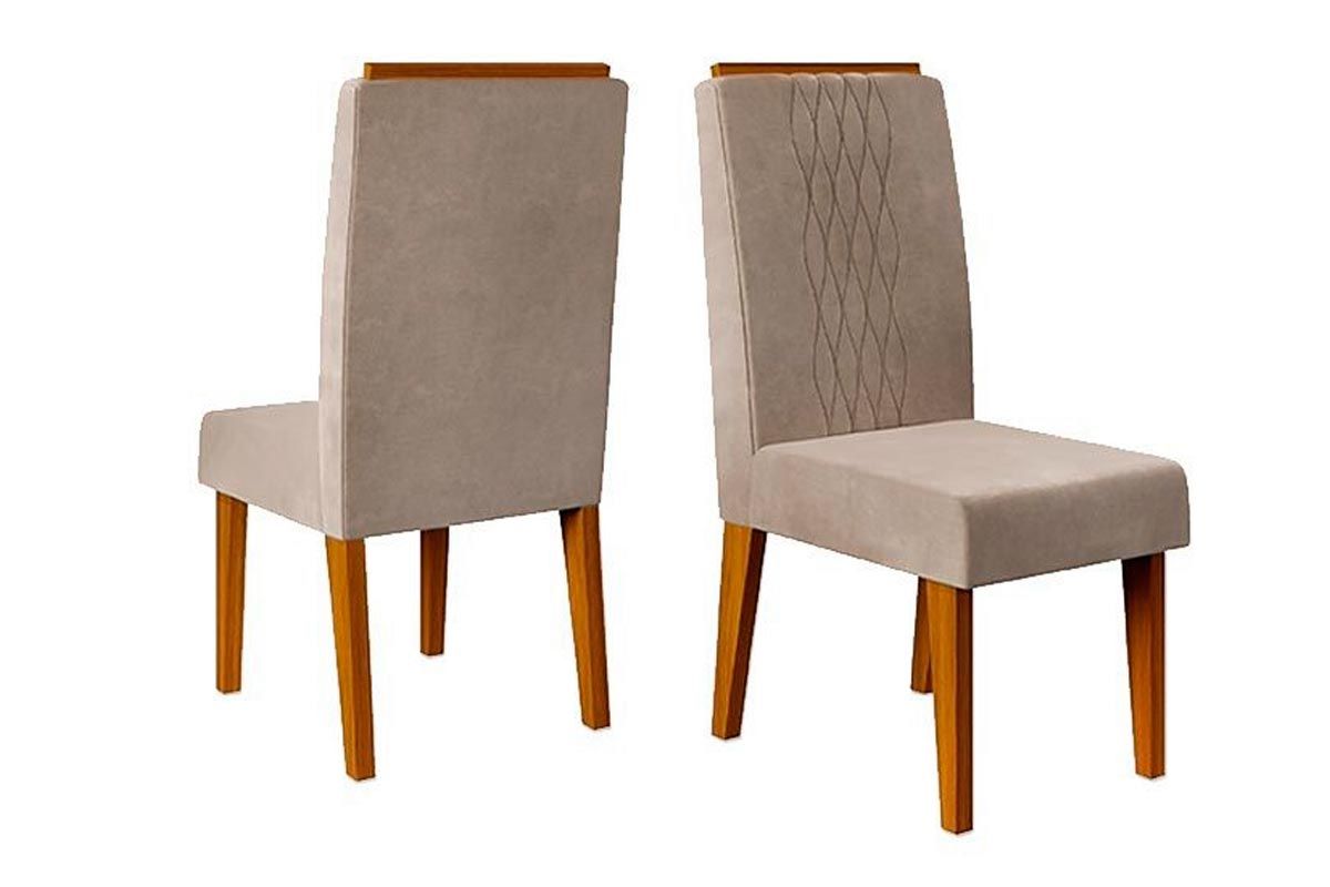Sala Jantar Mesa Celeste c/ Tampo Madeirado c/ Vidro Redondo 103x103cm e 4 Cadeiras Lia - DJ Móveis