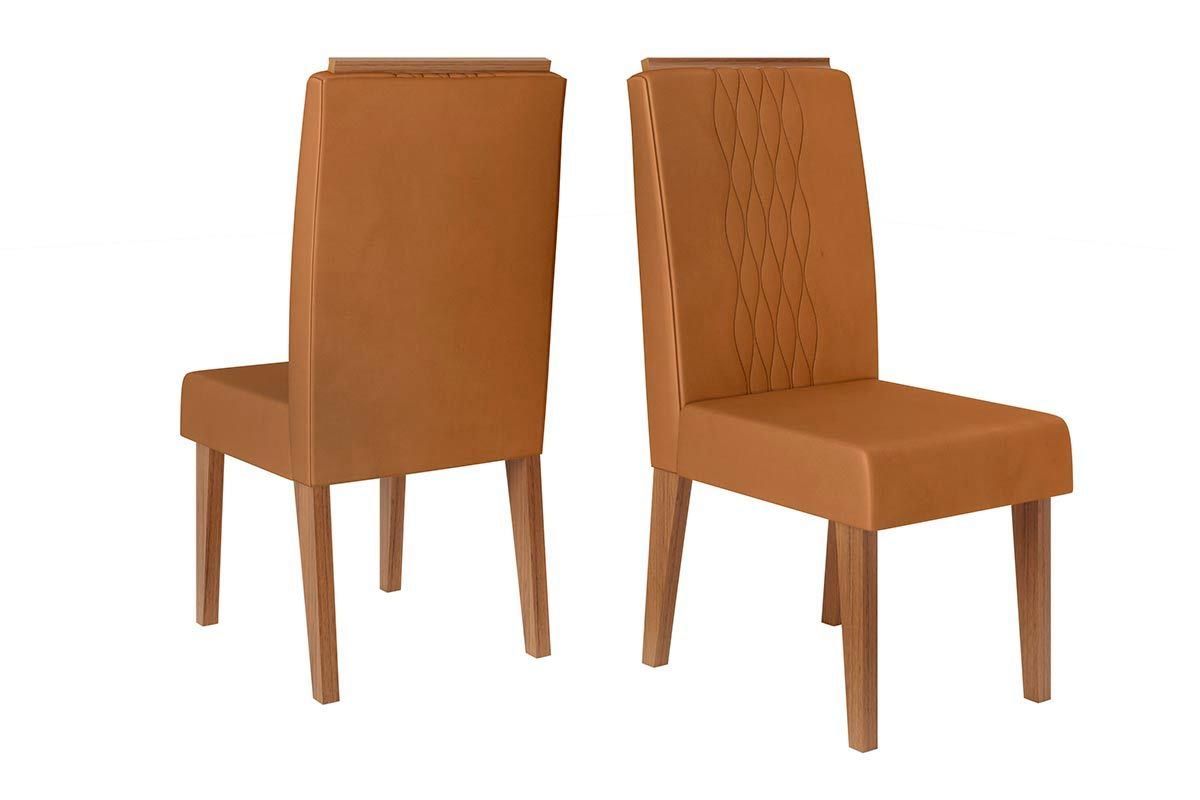 Sala Jantar Mesa Celeste c/ Tampo Madeirado c/ Vidro Redondo 103x103cm e 4 Cadeiras Lia - DJ Móveis