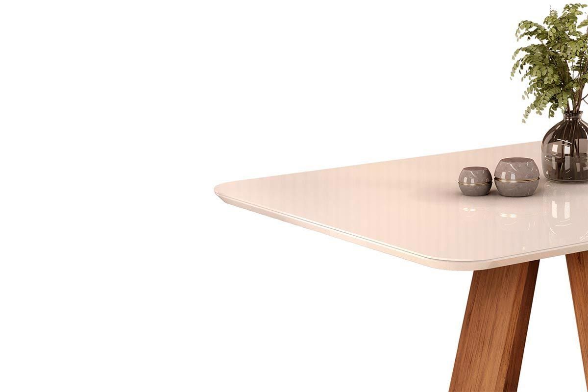Sala Jantar Mesa Celeste c/ Tampo Madeirado c/ Vidro Redondo 103x103cm e 4 Cadeiras Lia - DJ Móveis