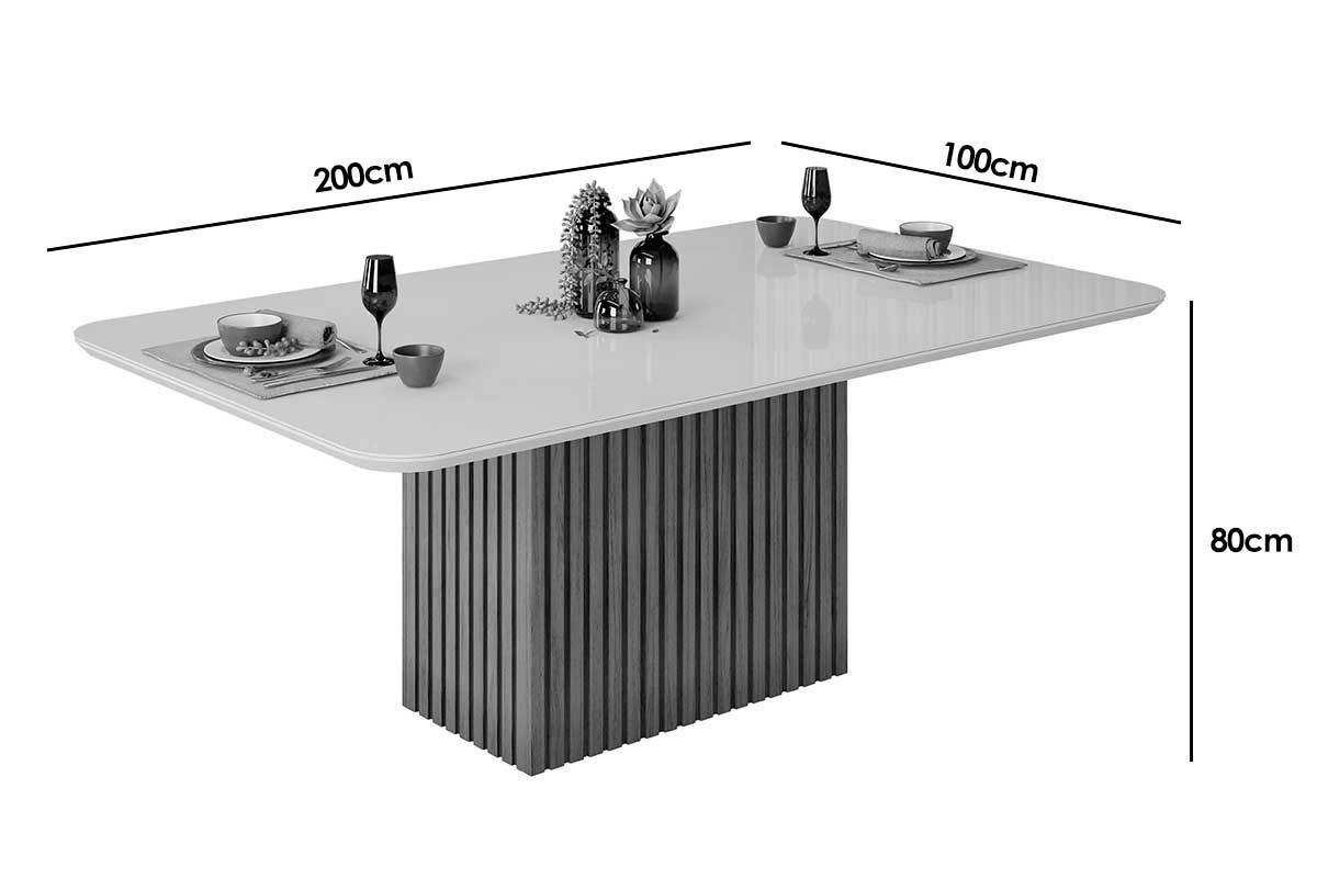 Sala Jantar Mesa Canes c/ Tampo Madeirado c/ Vidro Curvo 200x100cm e 8 Cadeiras Stela - DJ Móveis