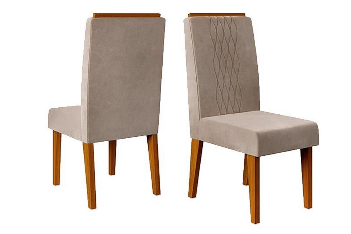 Sala de Jantar Completa Canes c/ Tampo Madeirado c/ Vidro Curvo 170x90cm e 6 Cadeiras Zoe - DJ Móveis