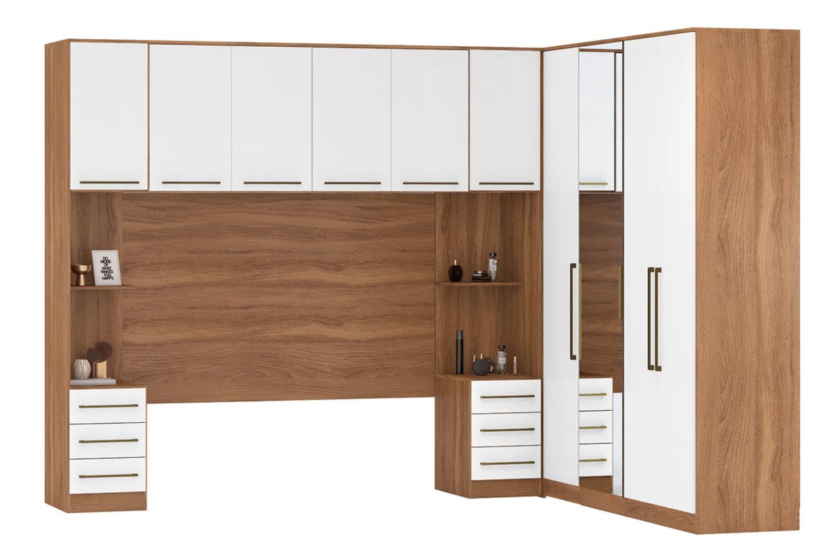 Quarto Casal Modulado Irlanda 7 Peças (3 Armários + 1 Ponte Aérea + 3 Complementos) QCM159 - Demóbile