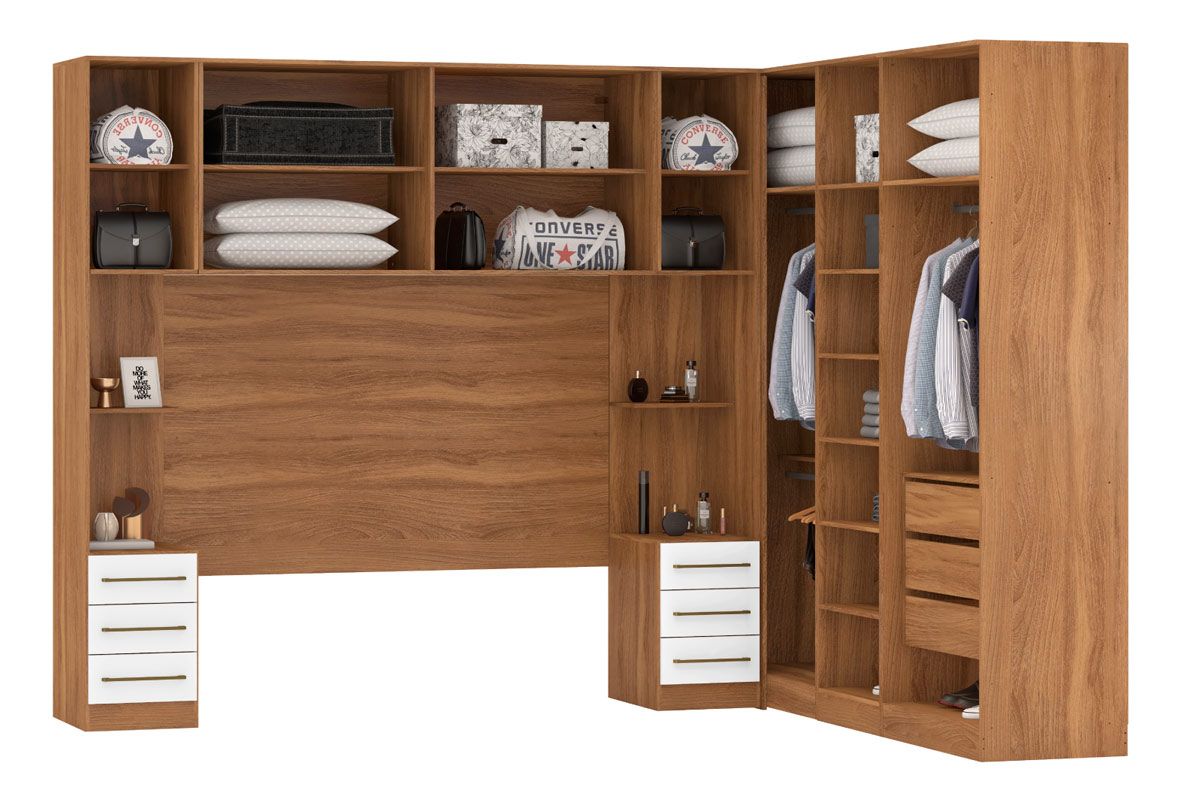 Quarto Casal Modulado Irlanda 7 Peças (3 Armários + 1 Ponte Aérea + 3 Complementos) QCM159 - Demóbile