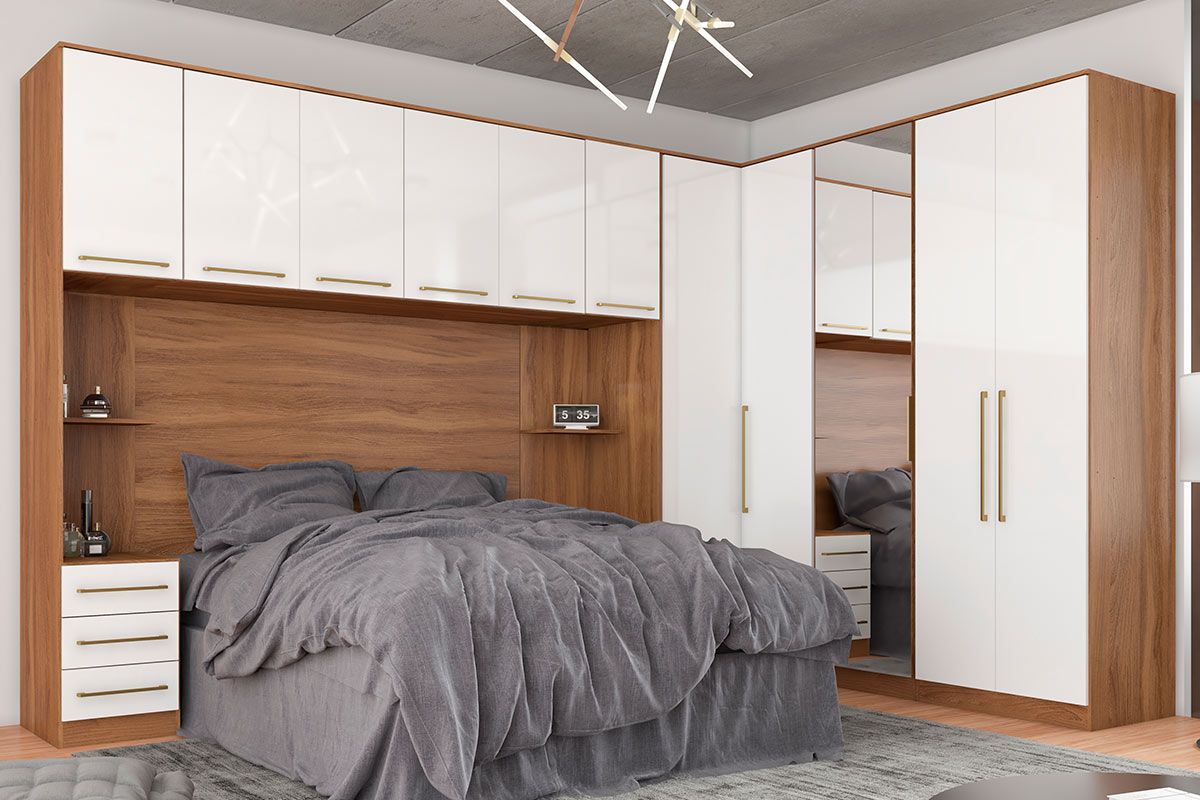 Quarto Casal Modulado Irlanda 7 Peças (3 Armários + 1 Ponte Aérea + 3 Complementos) QCM166 - Demóbile