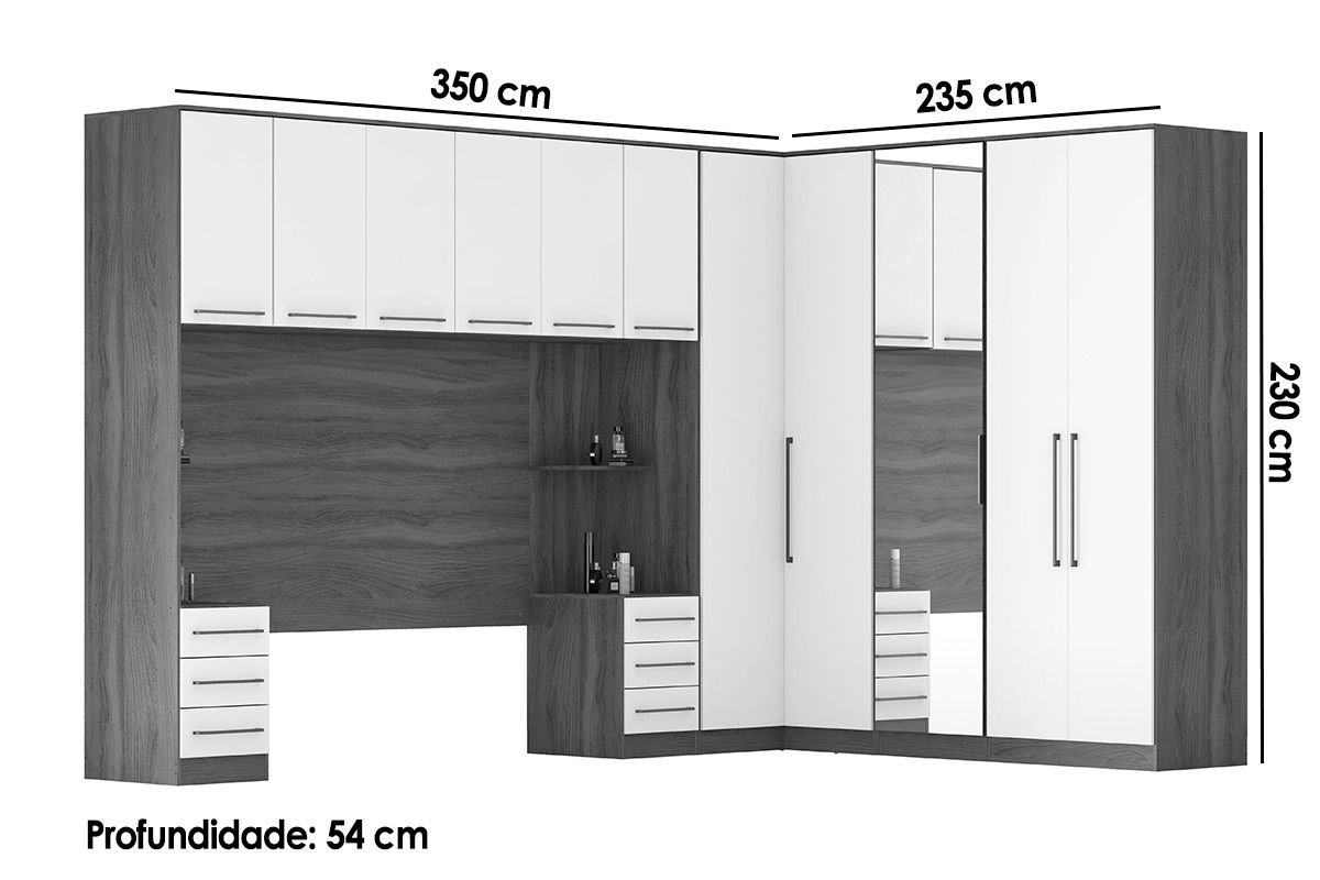 Quarto Casal Modulado Irlanda 7 Peças (3 Armários + 1 Ponte Aérea + 3 Complementos) QCM166 - Demóbile
