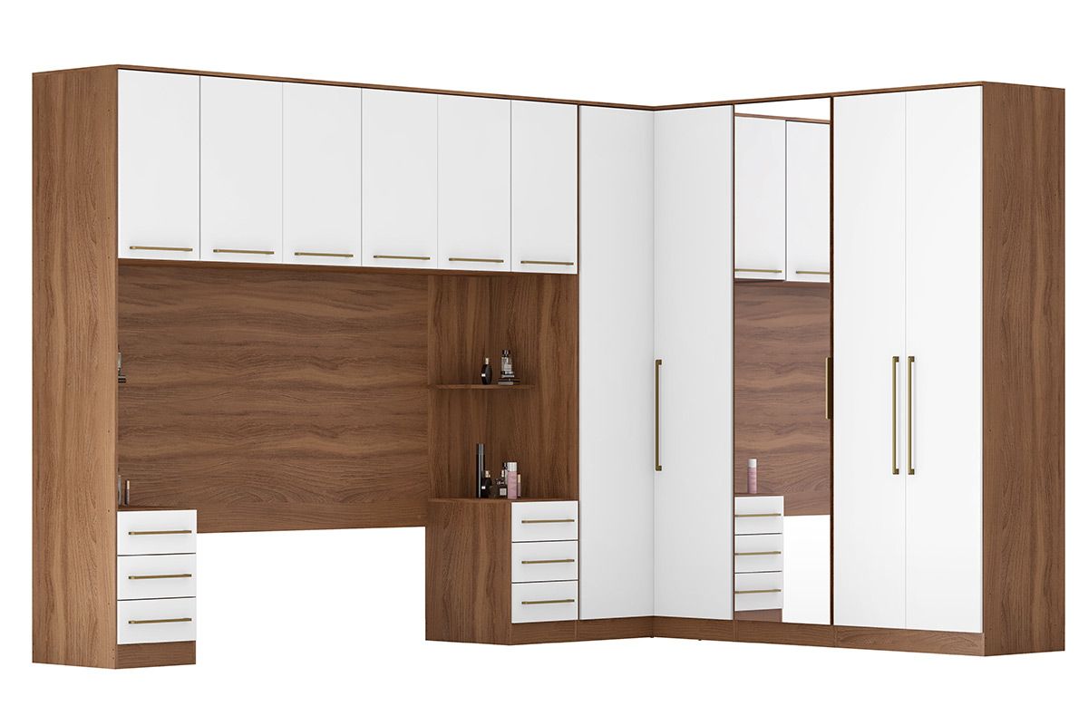 Quarto Casal Modulado Irlanda 7 Peças (3 Armários + 1 Ponte Aérea + 3 Complementos) QCM166 - Demóbile