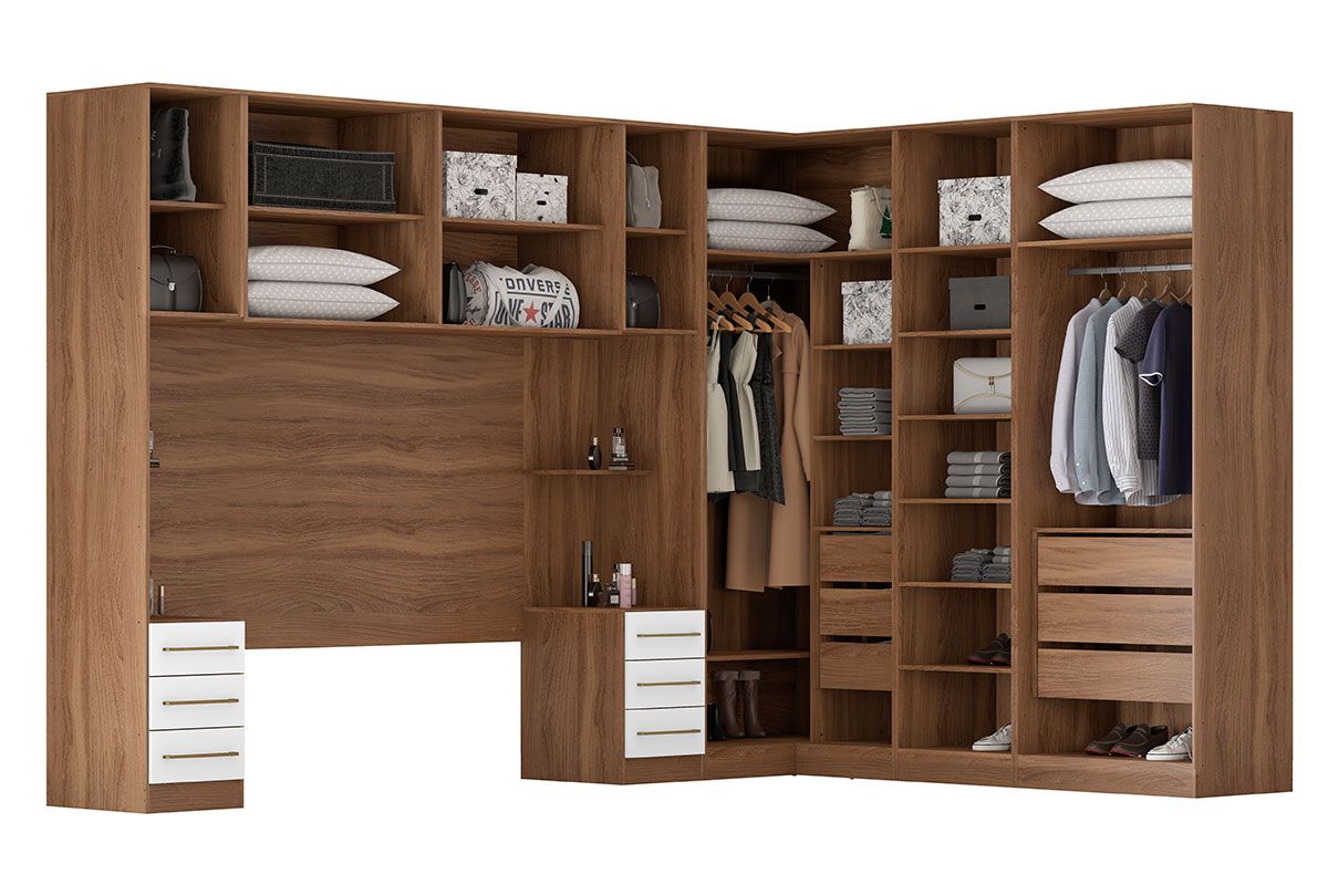 Quarto Casal Modulado Irlanda 7 Peças (3 Armários + 1 Ponte Aérea + 3 Complementos) QCM166 - Demóbile