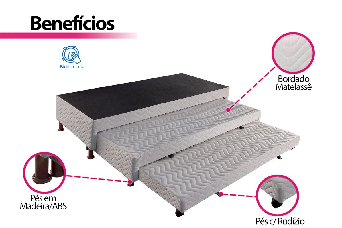 Cama Box c/2 Auxiliares Tribox White Paropas Cama Box c/2 Auxiliares Tribox White Paropas