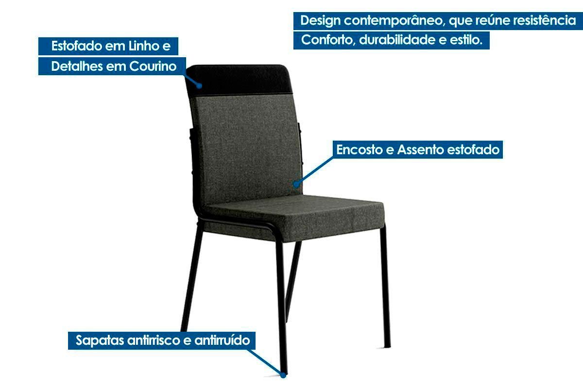Sala de Jantar Completa Stellar 1597 Aço c/ Tampo Madeirado 160x90cm e 4 Cadeiras Duo - Carraro