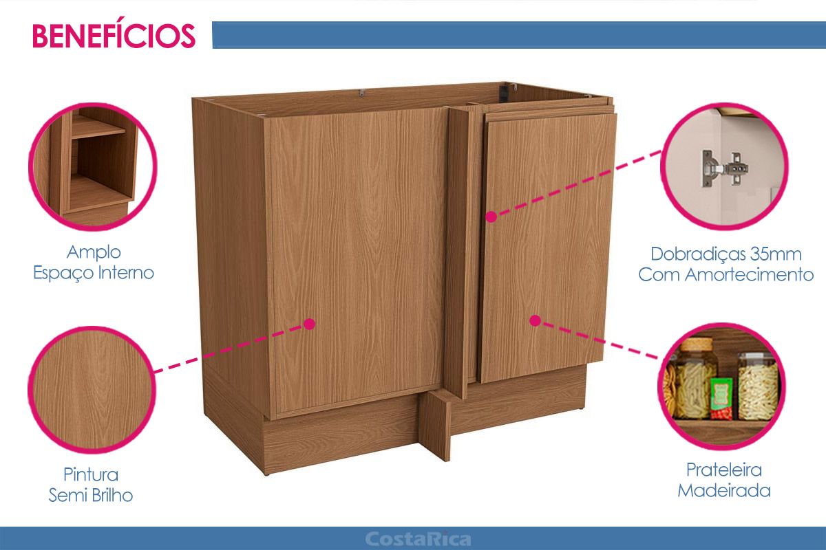 Balcão Cozinha Kappesberg Canto Ciela R627 c/1 Porta s/Tampo 98cm