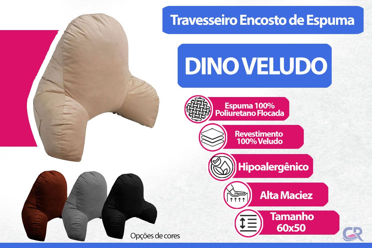 Travesseiro Espuma Encosto Dino Veludo Gray Ortobom Travesseiro Espuma Encosto Dino Veludo Gray Ortobom