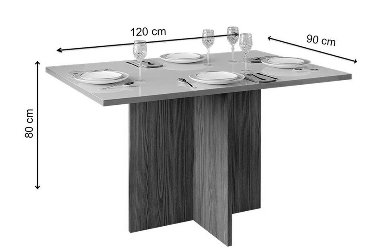 Sala de Jantar Completa Hera c/ Tampo Madeirado c/ Vidro Reto 120x90cm e 4 Cadeiras Talia - DJ Móveis